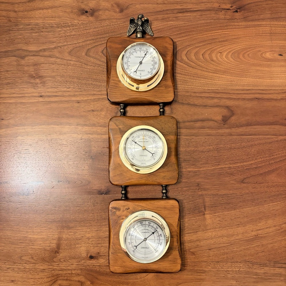 Vintage Springfield Wall Barometer Thermometer Humidity Weather Station Eagle